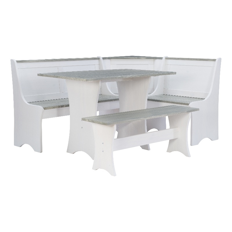 Linon Jackie Two Tone Pine Wood Coastal Corner Dining Nook in Graywash/White