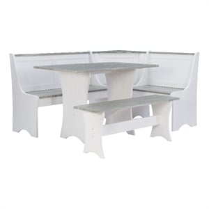 Linon Jackie Two Tone Pine Wood Coastal Corner Dining Nook in Graywash/White