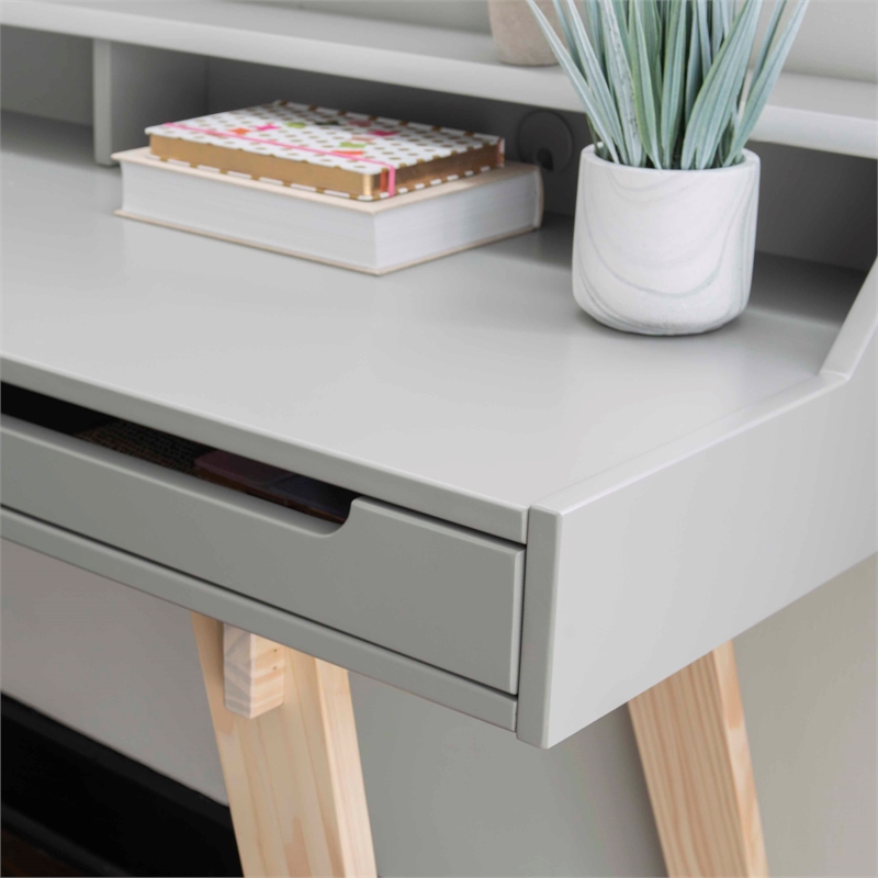 Linon Hoyt Two Tone Wood Desk Open Storage and 2 Drawers in Gray/Natural