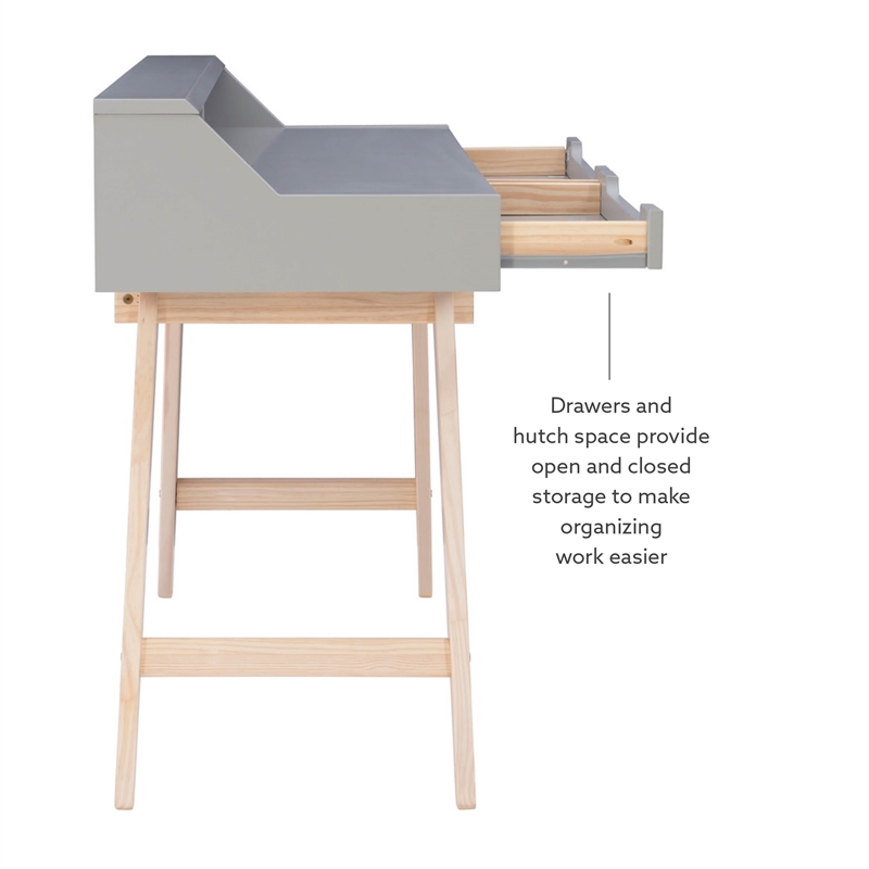 Linon Hoyt Two Tone Wood Desk Open Storage and 2 Drawers in Gray/Natural