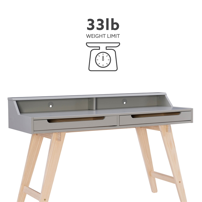 Linon Hoyt Two Tone Wood Desk Open Storage and 2 Drawers in Gray/Natural