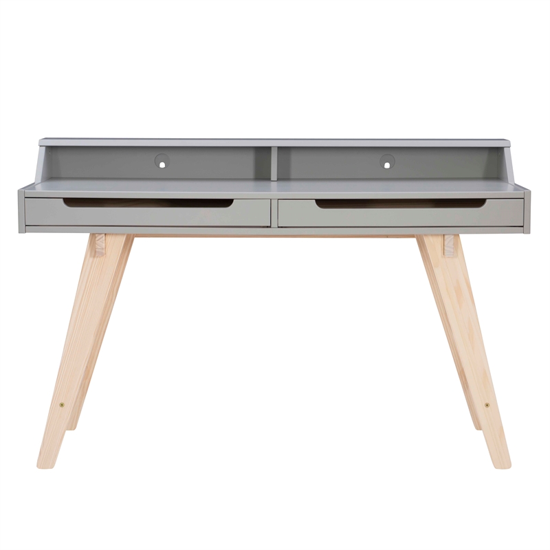 Linon Hoyt Two Tone Wood Desk Open Storage and 2 Drawers in Gray/Natural