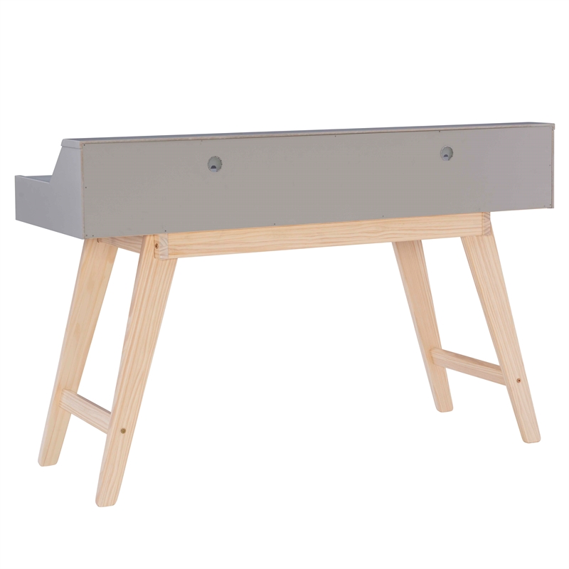Linon Hoyt Two Tone Wood Desk Open Storage and 2 Drawers in Gray/Natural