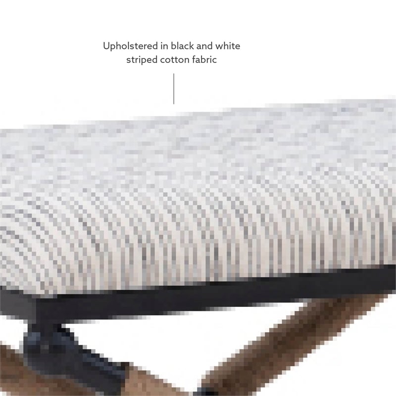 Linon Anna Campaign Accent Stool Metal Legs with Rope Detail in Cream Stripe