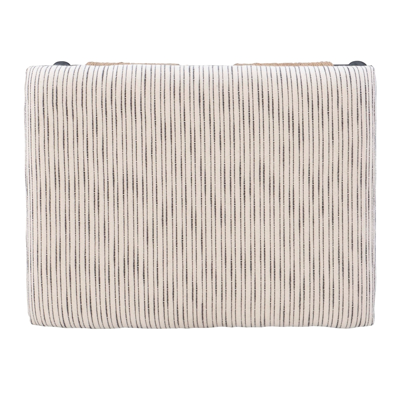 Linon Anna Campaign Accent Stool Metal Legs with Rope Detail in Cream Stripe