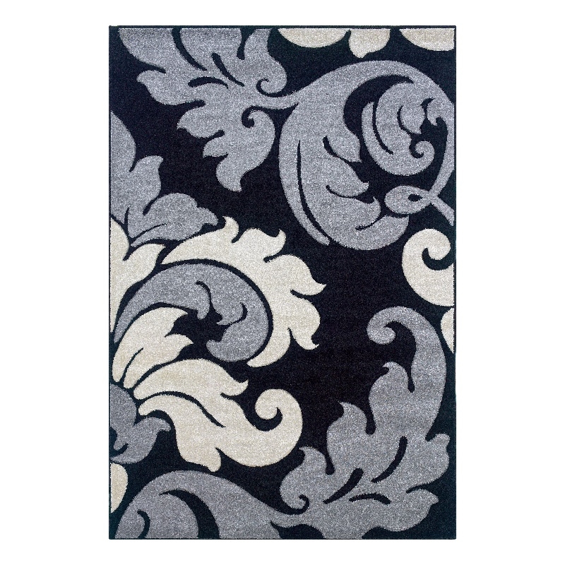 Linon Corfu Damask Frieze Yarn 3'x5' Rug in Black and Gray
