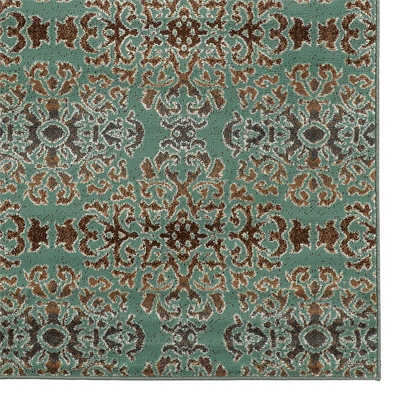 Linon Elegance Snowflakes Polypropylene 8'x10' Rug in Turquoise and Brown