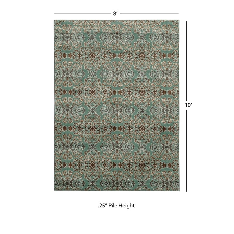 Linon Elegance Snowflakes Polypropylene 8'x10' Rug in Turquoise and Brown