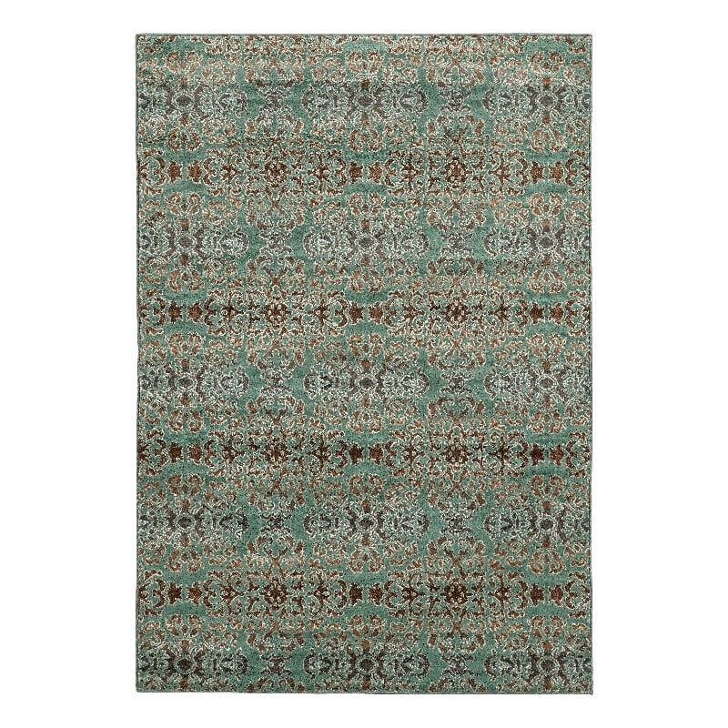 Linon Elegance Snowflakes Polypropylene 8'x10' Rug in Turquoise and Brown