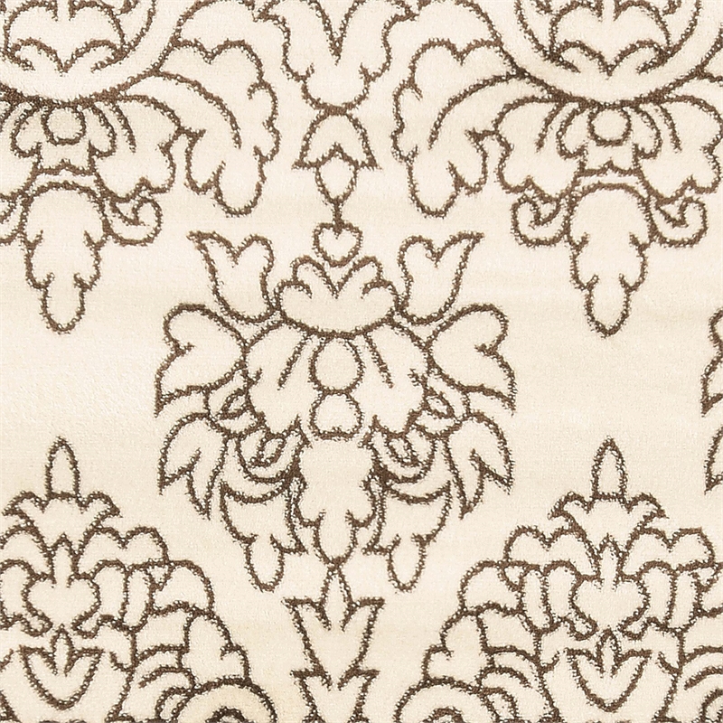 Linon Elegance Damask Polypropylene 8'x10' Rug in Cream and Brown