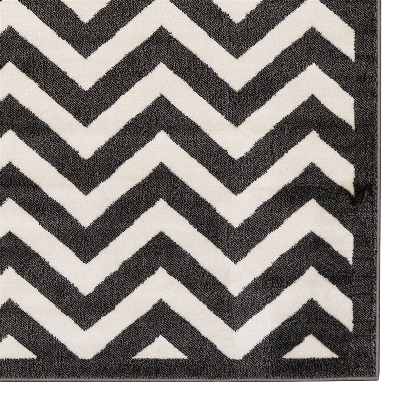 Linon Elegance Chevron Polypropylene 8'x10' Rug in Charcoal and Ivory