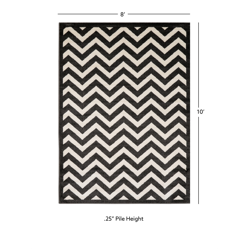 Linon Elegance Chevron Polypropylene 8'x10' Rug in Charcoal and Ivory