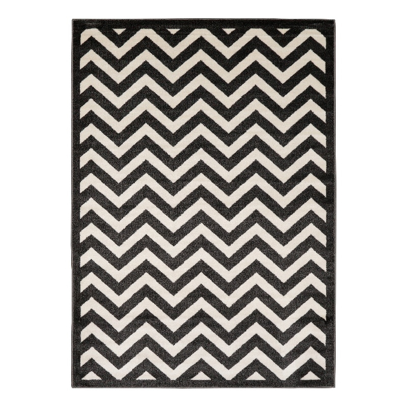 Linon Elegance Chevron Polypropylene 8'x10' Rug in Charcoal and Ivory