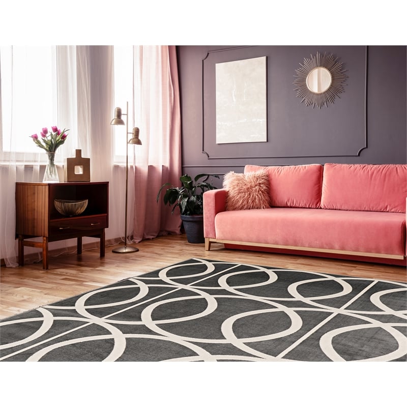 Linon Vintage Arabesque Polyester 8'x10' Rug in Gray and Ivory