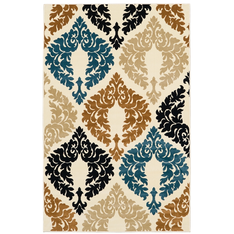 Linon Vintage Esquire Polyester 8'x10' Rug in Ivory and Beige