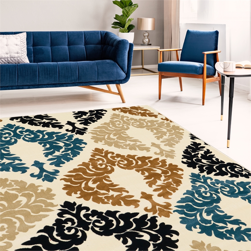 Linon Vintage Esquire Polyester 8'x10' Rug in Ivory and Beige