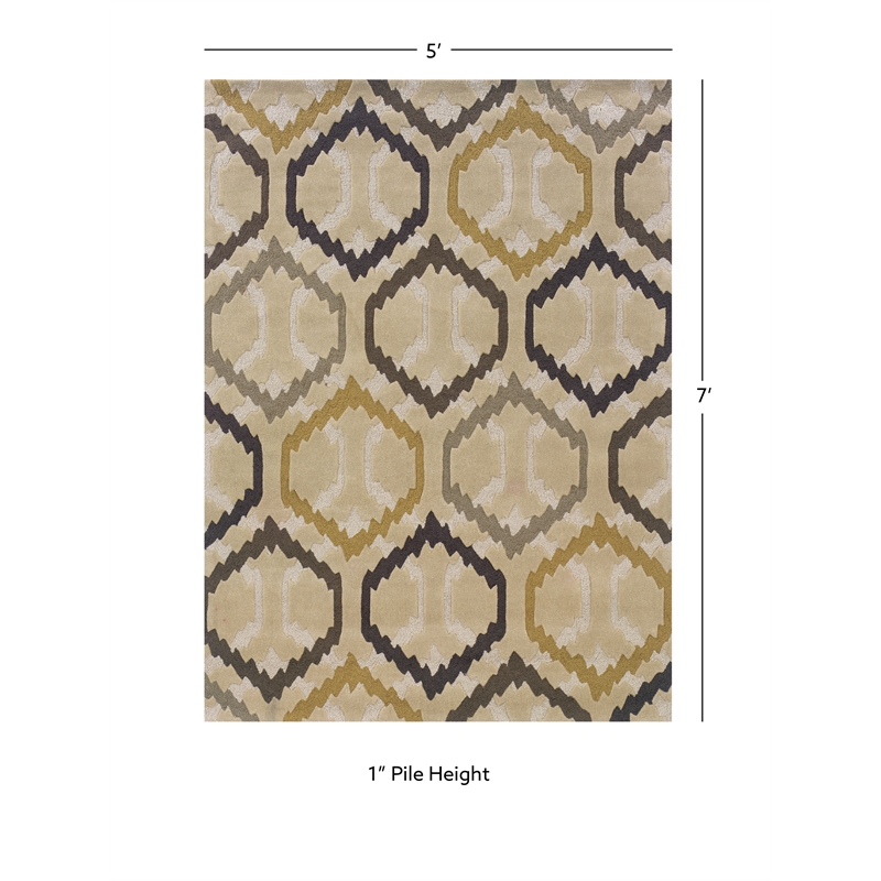 Linon Trio Radley Polyester 5'x7' Rug in Cream and Stone
