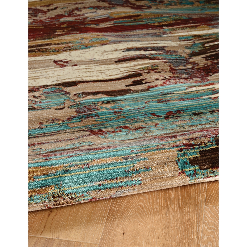 Linon Emporium Sunset Polypropylene 3'x5' Rug in Gold and Burgundy