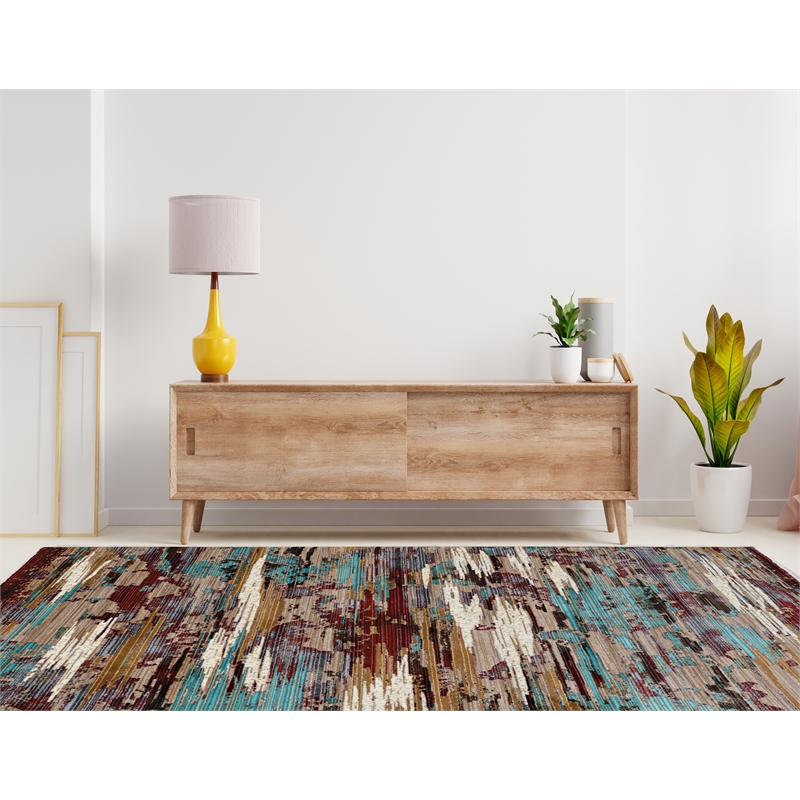 Linon Emporium Sunset Polypropylene 8'x11' Rug in Gold and Burgundy