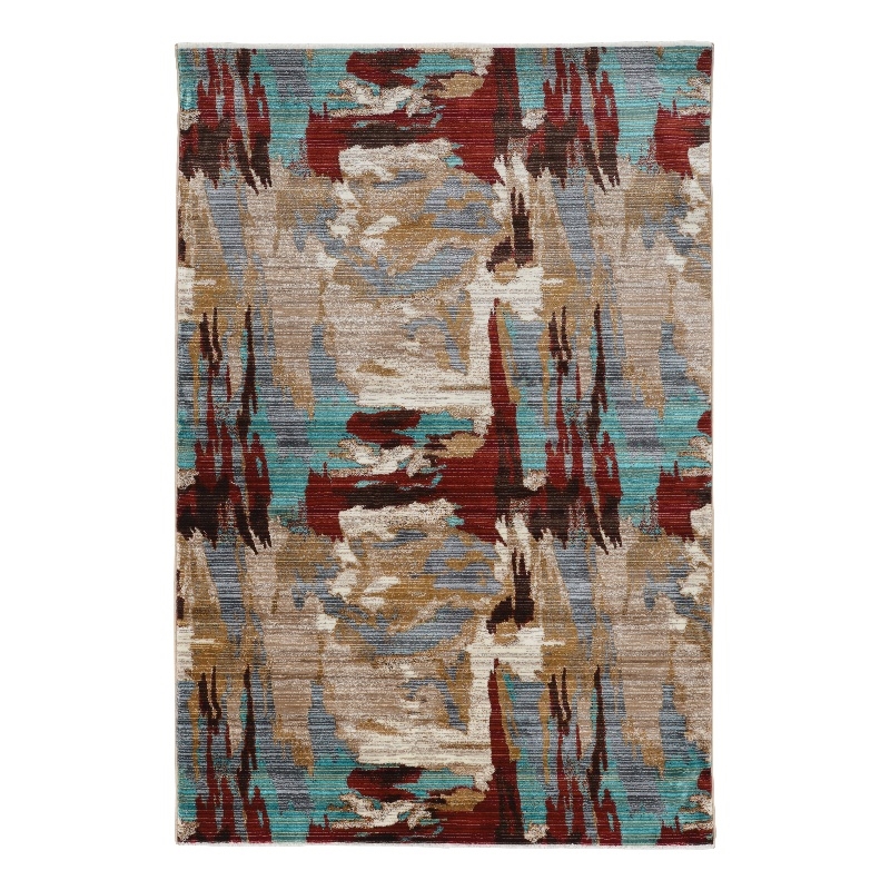 Linon Emporium Volcano Polypropylene 5'x8' Rug in Beige and Teal