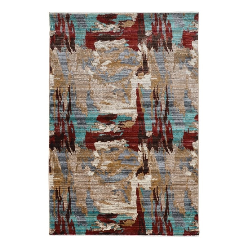 Linon Emporium Volcano Polypropylene 8'x11' Rug in Beige and Teal