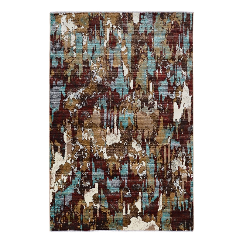 Linon Emporium Splash Polypropylene 3'x5' Rug in Beige and Burgundy