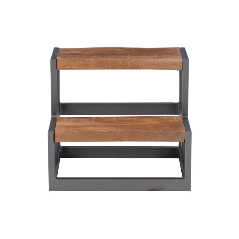 Linon Benny Sturdy Wood Bed Steps Minimalist Style Iron Frame in Gunmetal Gray