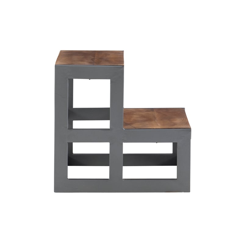 Linon Benny Sturdy Wood Bed Steps Minimalist Style Iron Frame in Gunmetal Gray