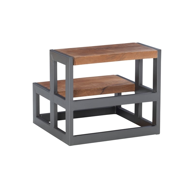Linon Benny Sturdy Wood Bed Steps Minimalist Style Iron Frame in Gunmetal Gray