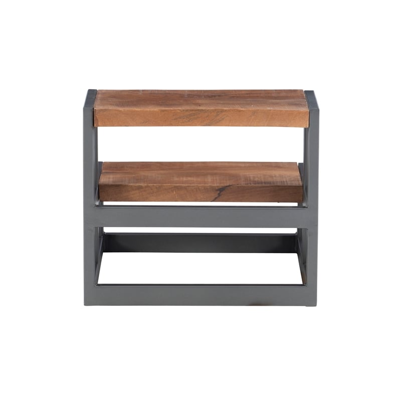 Linon Benny Sturdy Wood Bed Steps Minimalist Style Iron Frame in Gunmetal Gray