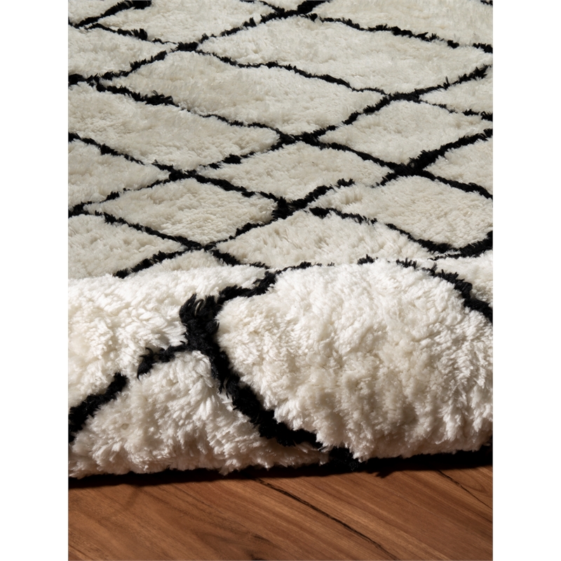 Linon Morocco Sahara Shag Polyester 2'x8' Rug in Ivory and Black