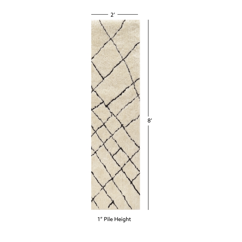 Linon Morocco Sahara Shag Polyester 2'x8' Rug in Ivory and Black
