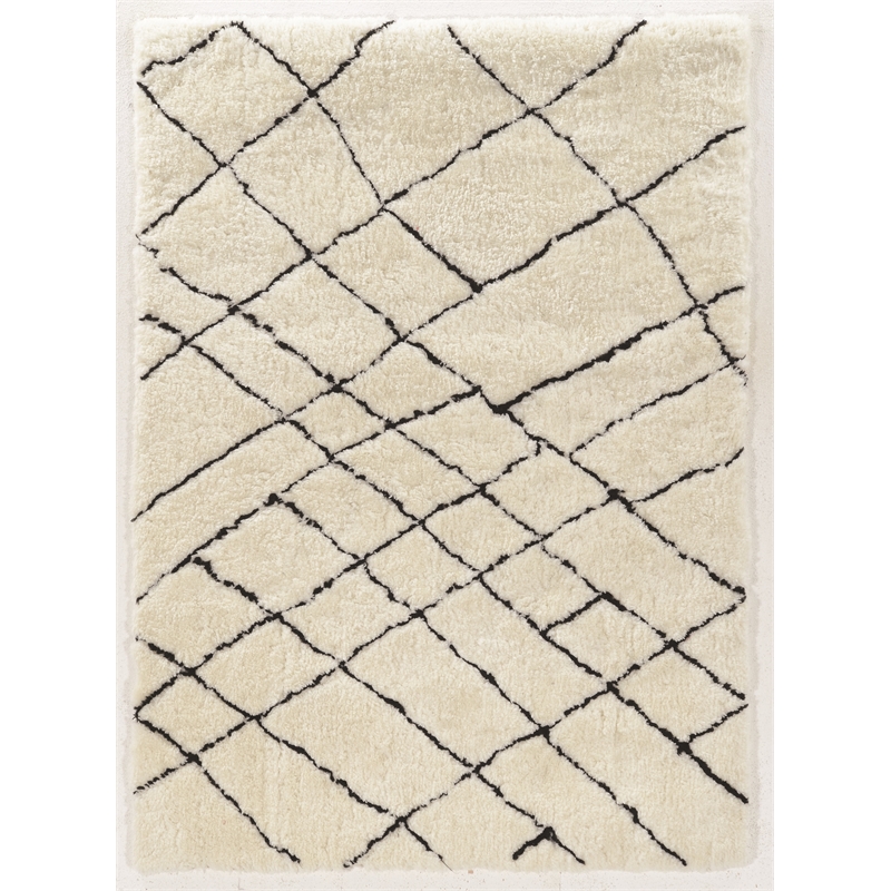 Linon Morocco Sahara Shag Polyester 2'x8' Rug in Ivory and Black