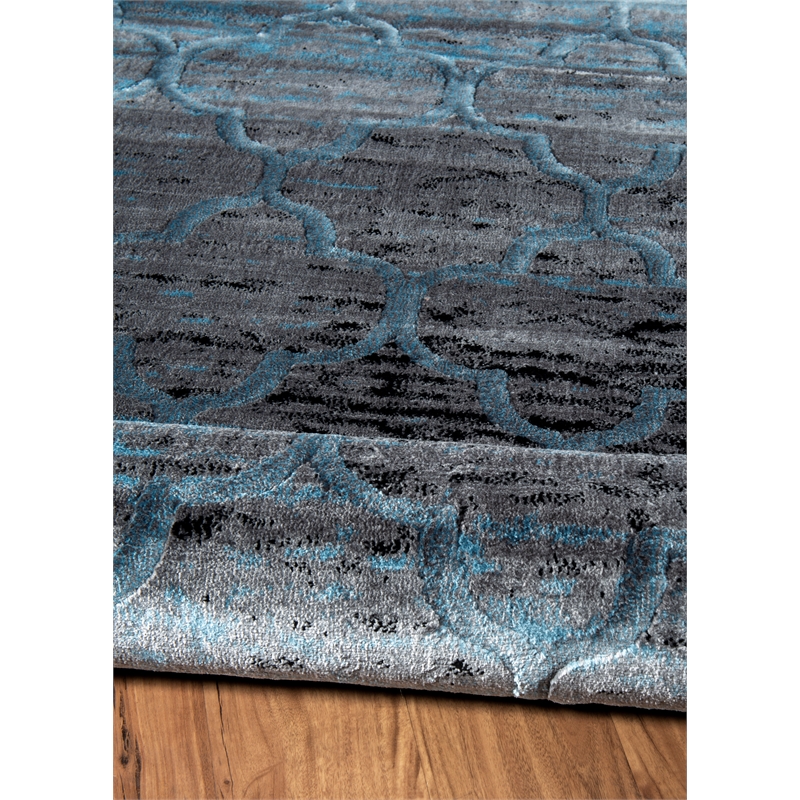 Linon Platinum Trellis Polyester 8'x11' Rug in Blue and Black