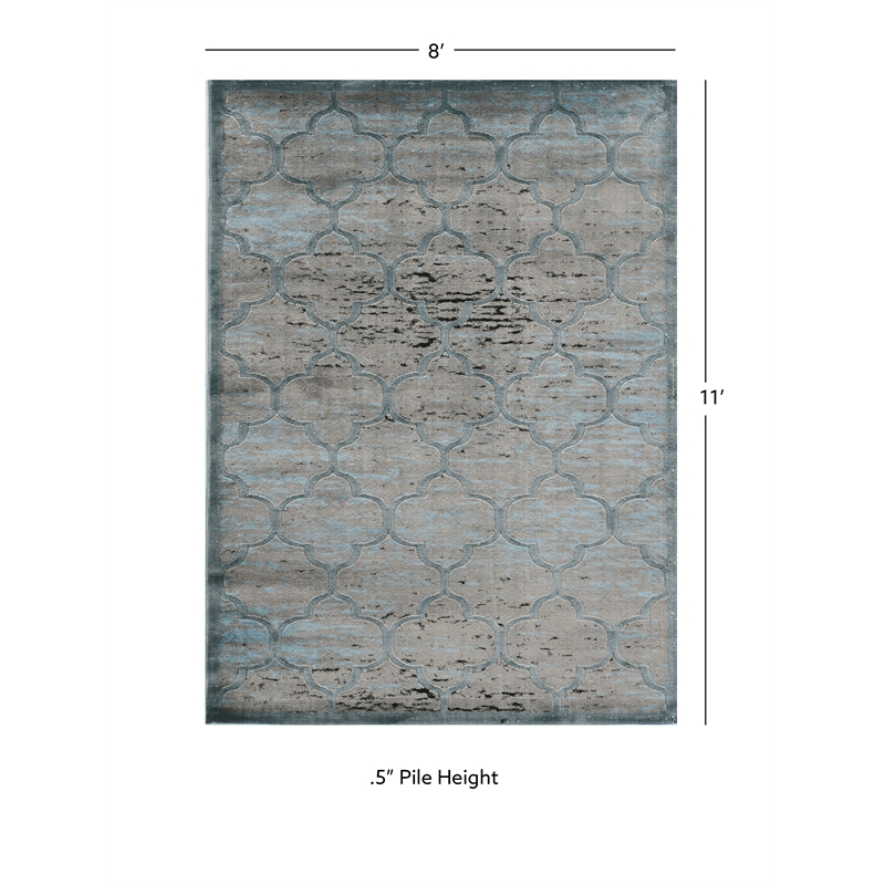 Linon Platinum Trellis Polyester 8'x11' Rug in Blue and Black