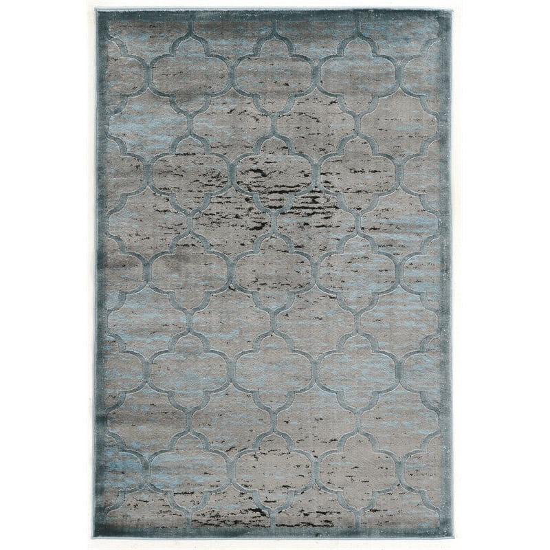 Linon Platinum Trellis Polyester 8'x11' Rug in Blue and Black