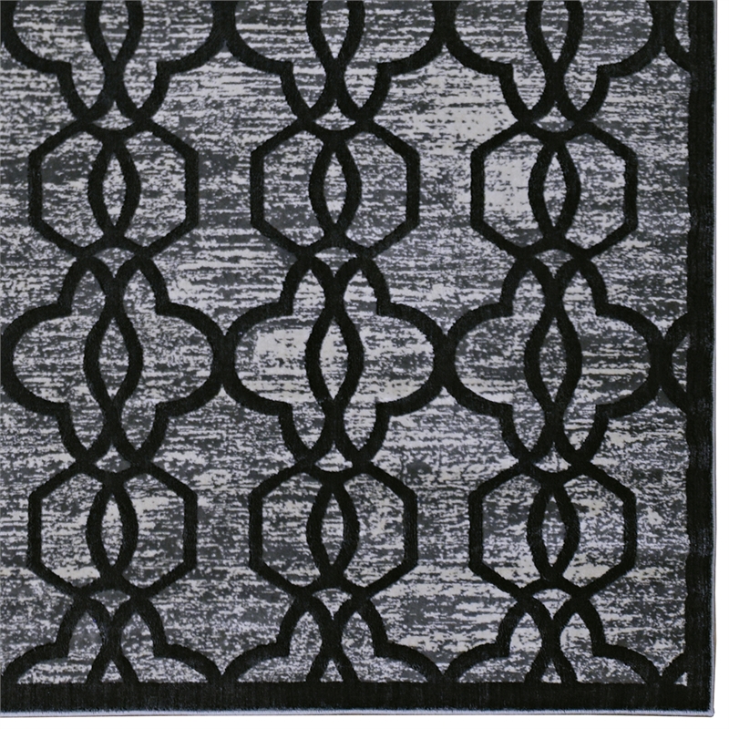Linon Platinum Iron Gate Polyester 8'x11' Rug in Gray and Black