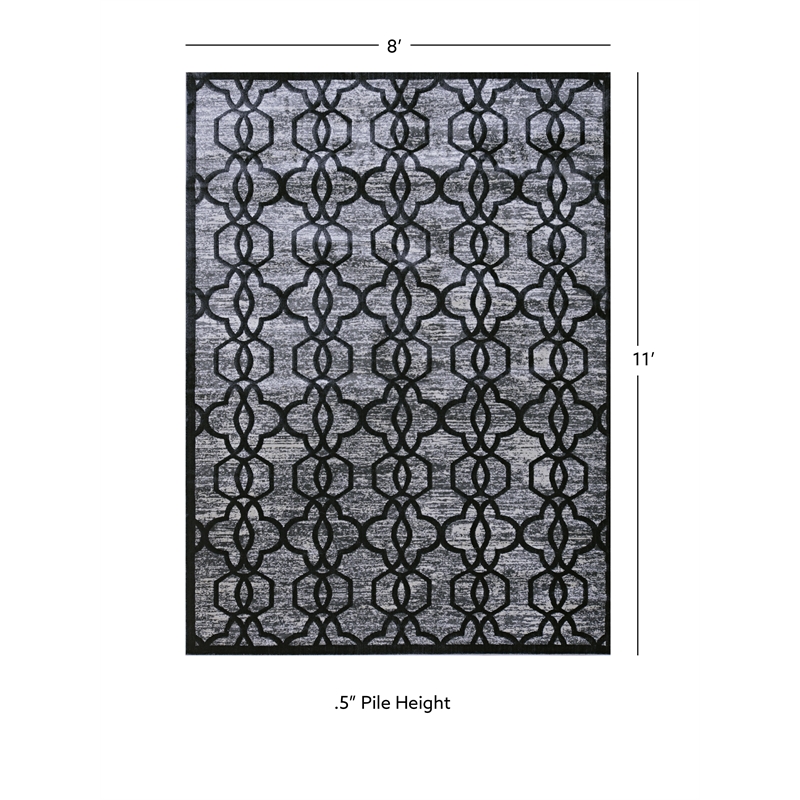 Linon Platinum Iron Gate Polyester 8'x11' Rug in Gray and Black