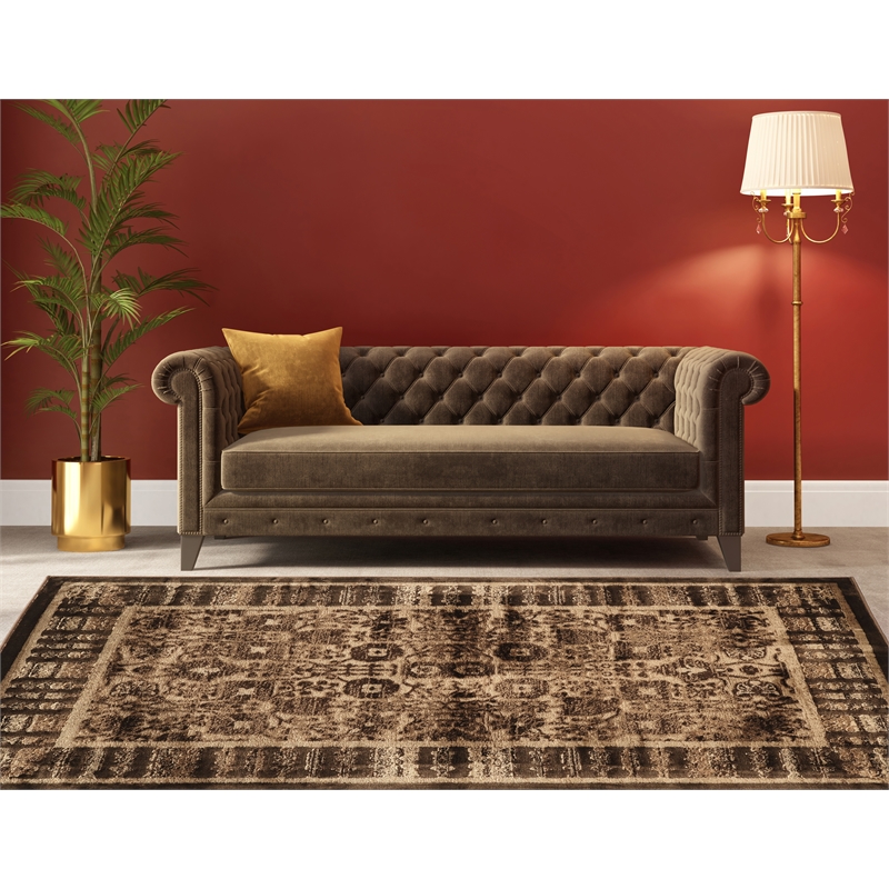 Linon Platinum Isphahan Polyester 8'x11' Rug in Brown and Black