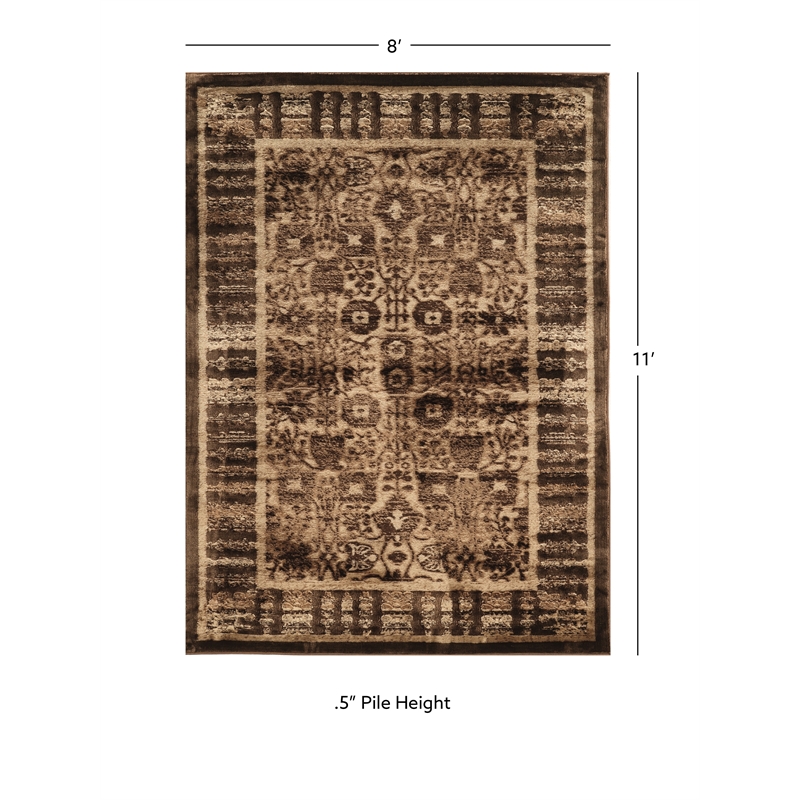 Linon Platinum Isphahan Polyester 8'x11' Rug in Brown and Black