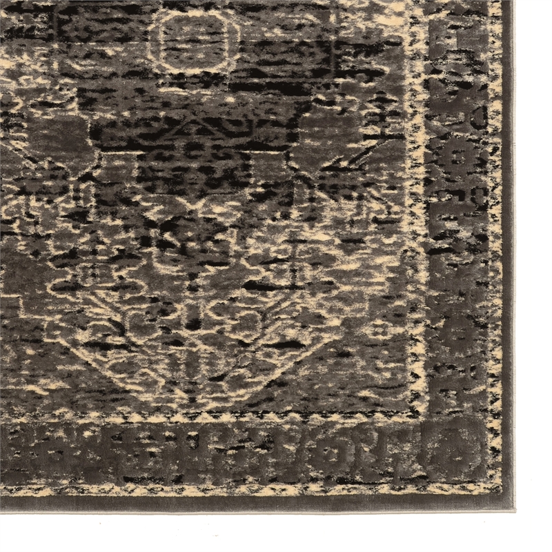 Linon Platinum Heriz Polyester 8'x11' Rug in Gray and Black