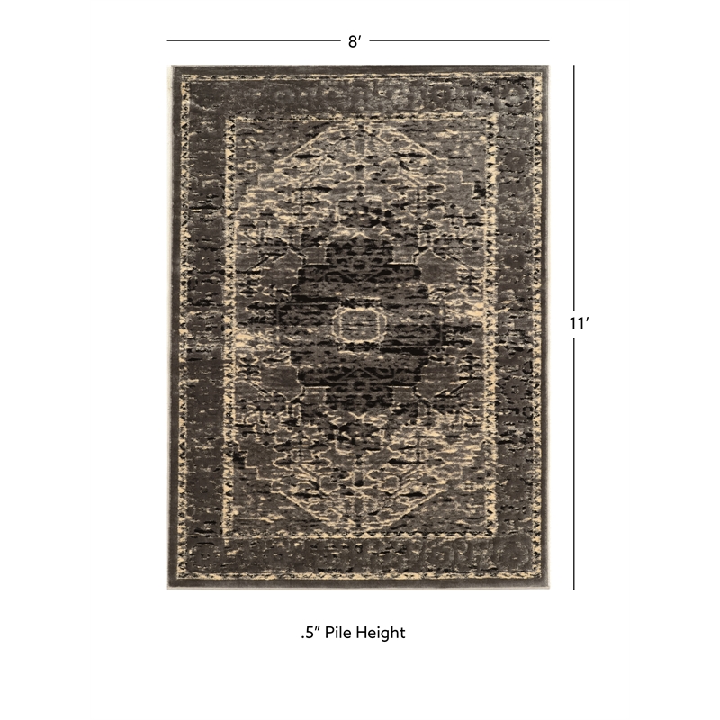 Linon Platinum Heriz Polyester 8'x11' Rug in Gray and Black