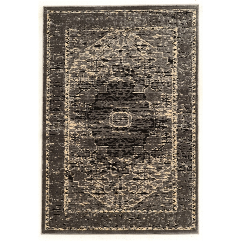 Linon Platinum Heriz Polyester 8'x11' Rug in Gray and Black