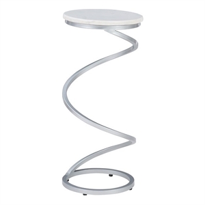 linon atlee spiral metal and marble drink table in silver and white