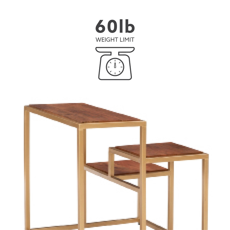 Linon Elijah Three Tiered Wood and Iron Side Table/Plant Stand in Gold/Natural