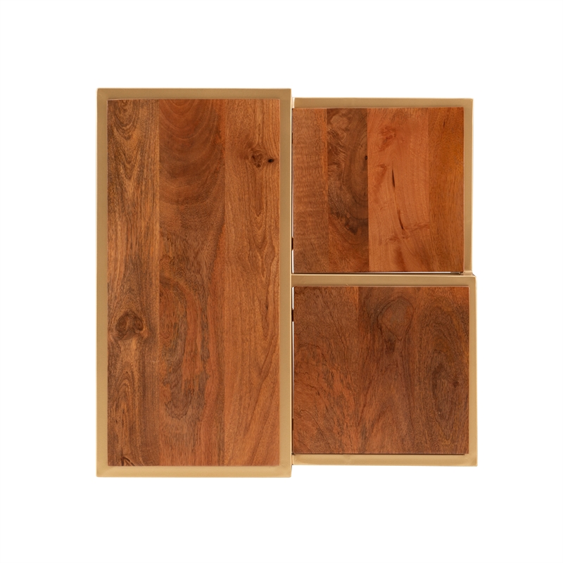 Linon Elijah Three Tiered Wood and Iron Side Table/Plant Stand in Gold/Natural