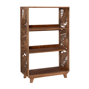 linon maggie three shelf wood palm leaf bookcase in natural