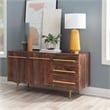 Linon Aurora Acacia Wood Console with Shelves Drawers and Gold Accents in Brown