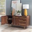 Linon Aurora Acacia Wood Console with Shelves Drawers and Gold Accents in Brown