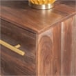 Linon Aurora Acacia Wood Console with Shelves Drawers and Gold Accents in Brown